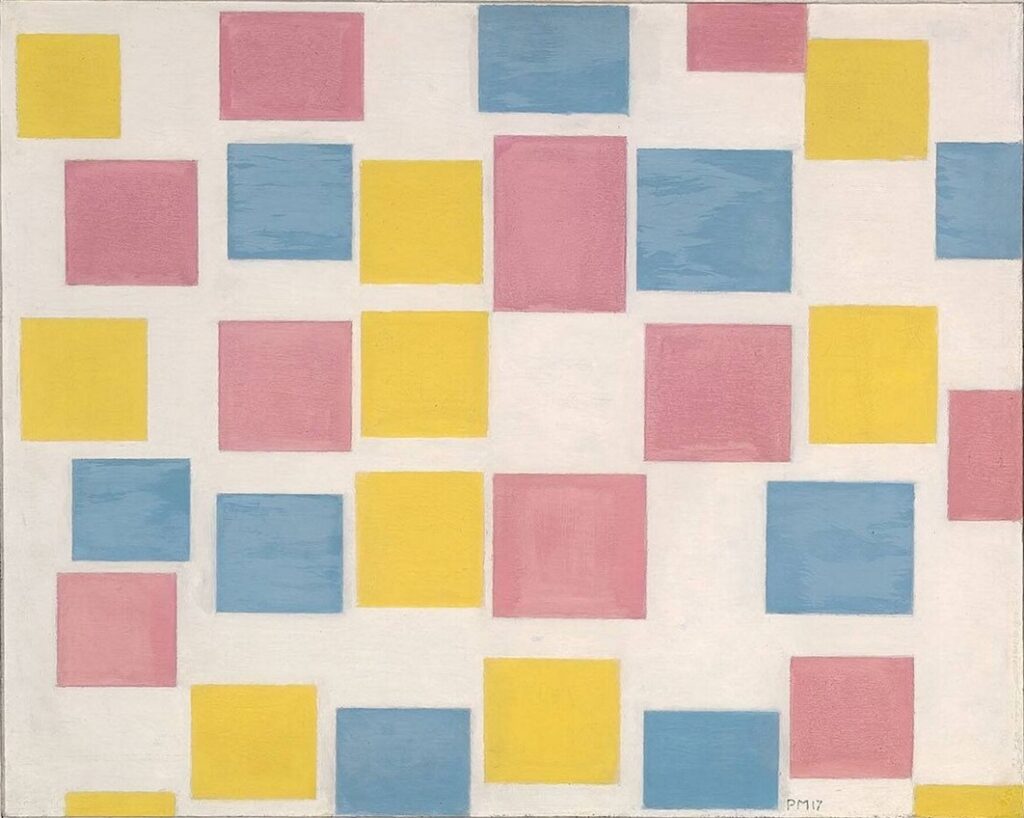 Piet Mondrian, art sacré, carrés colorés, abstrait, recherches, expériences.